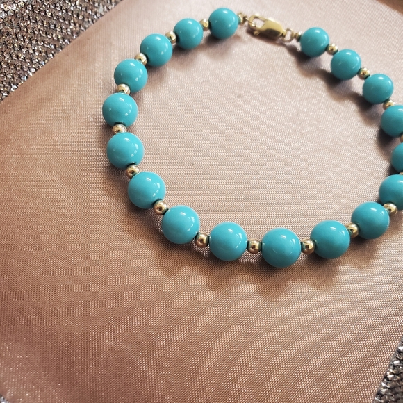 Vintage 14k Turquoise Beaded Bracelet - Picture 5 of 9